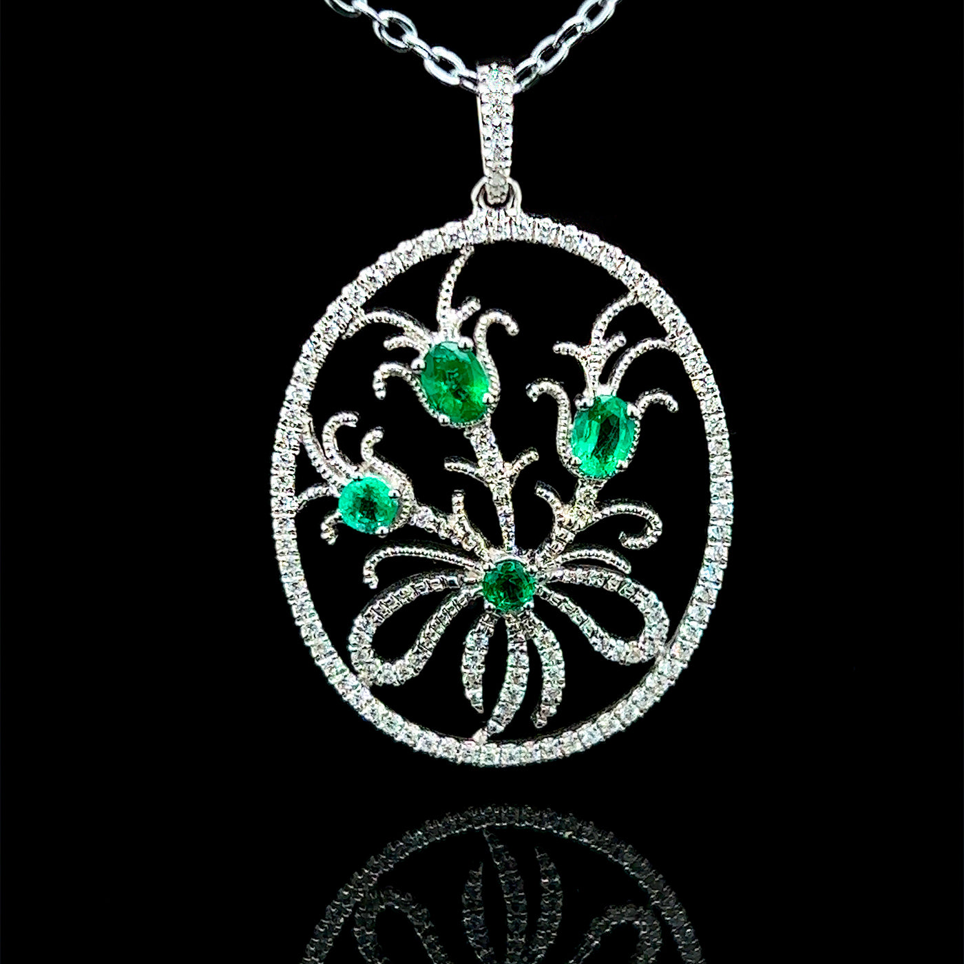 White Gold Emerald & Diamond Pendant