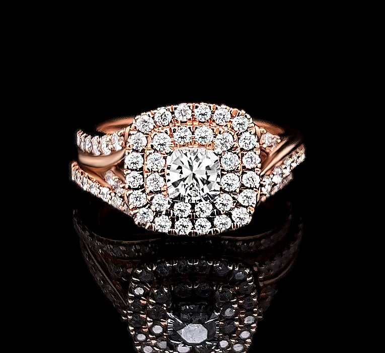 14k Rose Gold Cushion Cut Diamond Double Halo Bridal Set ARNOLD CO JEWELLERS