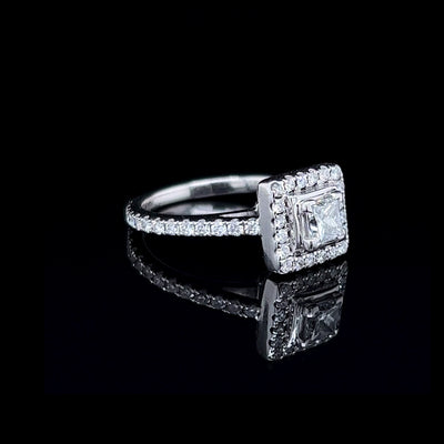 White Gold Princess Cut Diamond & Halo Engagement Ring
